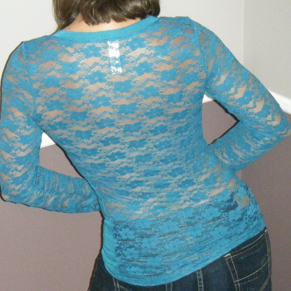 Lace Back Sleeve V-Neck Burgundy Teal Green 0139 - Picture 5 of 5